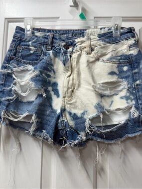 American Eagle Outfitters Bleached Ripped Denim Shorts - Blue & White